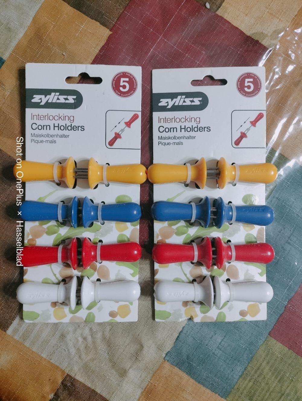 Zyliss Interlocking Corn Holders - Yellow, Blue, Red, White (4-Pack)